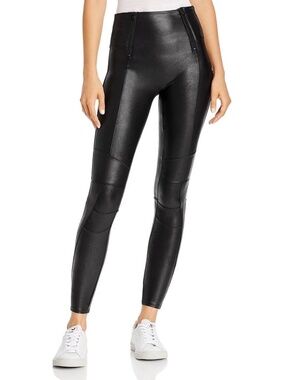 SPANX Faux Leather Hip Zip Leggings Black Moto Style High Rise Size L